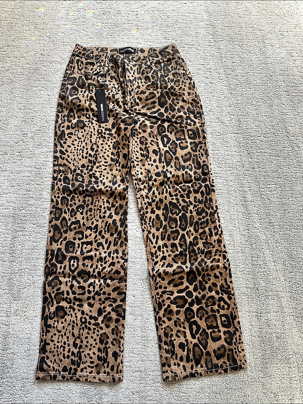Fashion Nova Sneaking Out Leopard Pant Straight Leg Brown & Black Medium